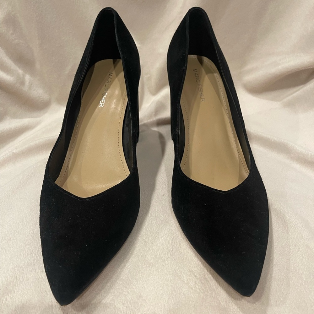 Marc Fisher black suede Zala block heel pumps